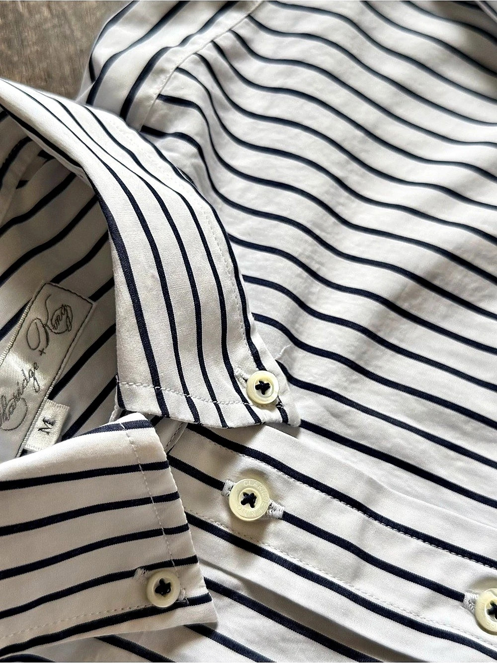 Claridge + King - The His is Hers Striped Boyfriend Shirt - M - Navy Stripe